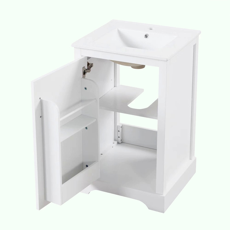 Meuble-lavabo à fermeture en douceur 20 po avec lavabo, rangement et tablette réglable, Blanc