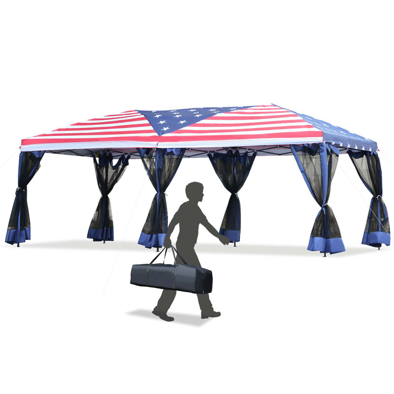 American Flag 10' x 20' Pop Up Canopy Tent with Mesh Sidewalls