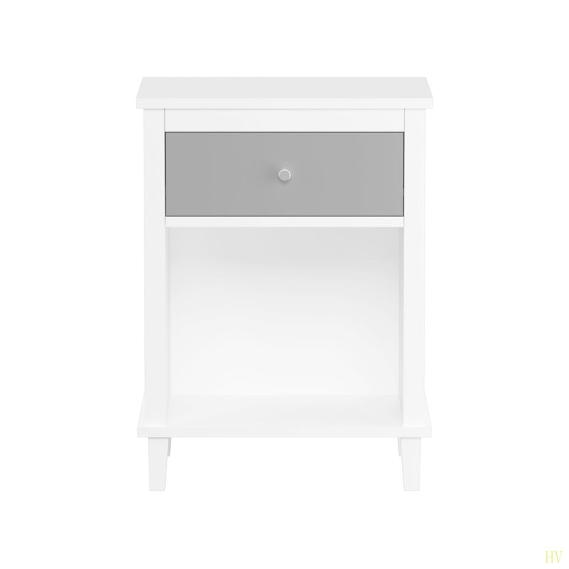 26.77''H Wooden Nightstand With One Drawer One Shelf For Kids, Adults+Handle, White/Gray