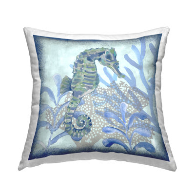 Coussin bleu imprimé corail sous-marin imprimé par Erica Christopher