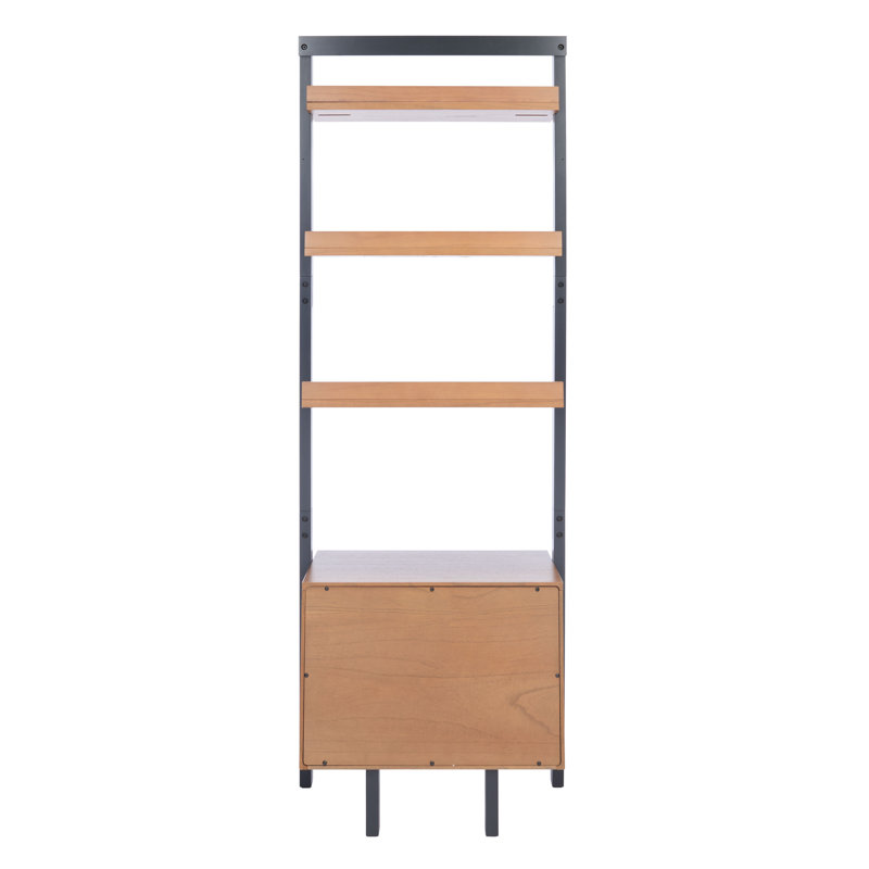 Bibliothèque échelle en bois massif Dametrice, H 72 po x l 25 po x P 15,4 po, Naturel / gris anthracite