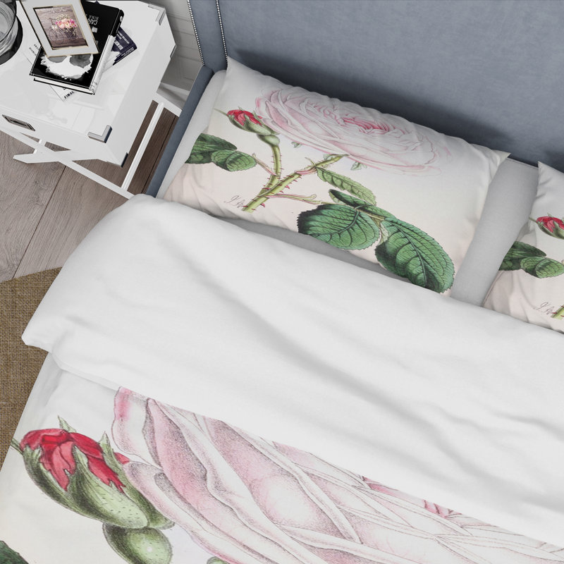 Fleur rose rétro - ensemble de housse de couette traditionnel - microfibre de polyester