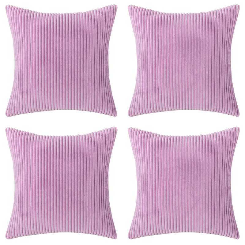 Striped Cotton Blend Reversible Pillow Cover, 18" x 18", Light Purple