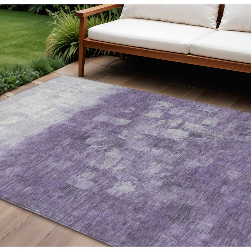 Tapis extérieur lavable abstrait mauve et argent 9 pi x 12 pi, Rectangle 9 pi x 12 pi