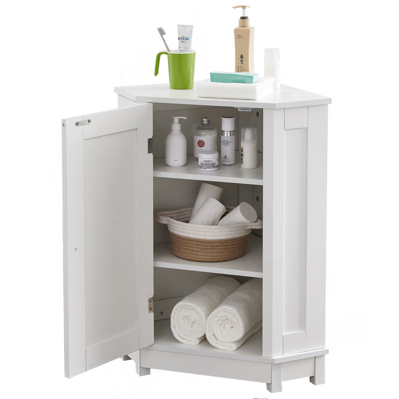 Armoire de salle de bain d'angle avec tablette réglable, Blanc