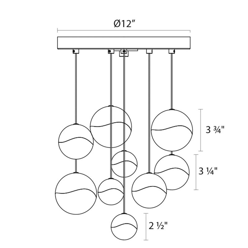 Grapes 9 - Light LED Cluster Pendant, 2.5" H x 12.5" W x 12.5" D, Satin Nickel, White 