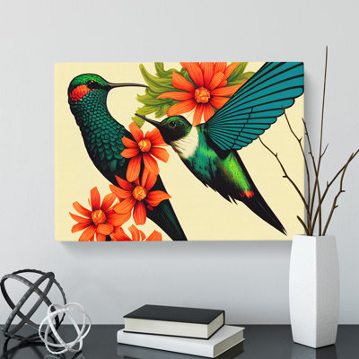 Artistic Floral Hummingbirds - Wrapped Canvas