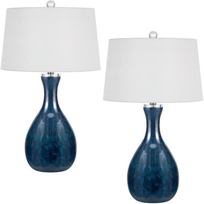 Antique Blue Luster Glass Table Lamps Set of 2 28.5"H With Fabric Taper Shades 150W by