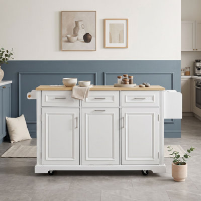 Rolling Kitchen Island with Drop Leaf, Storage, and Integrated Power Outlet