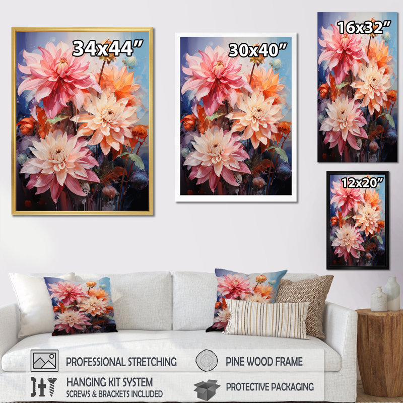 Représentation multicolore acrylique sur toile Waylin Dahlia, H 20 po x l 12 po x P 1 po, Cadre naturel flottant