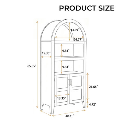 Armoire de rangement en bois massif avec plateau arqué, grande tablette de présentation et armoire à deux portes pour la salle à manger, le salon et le vestibule