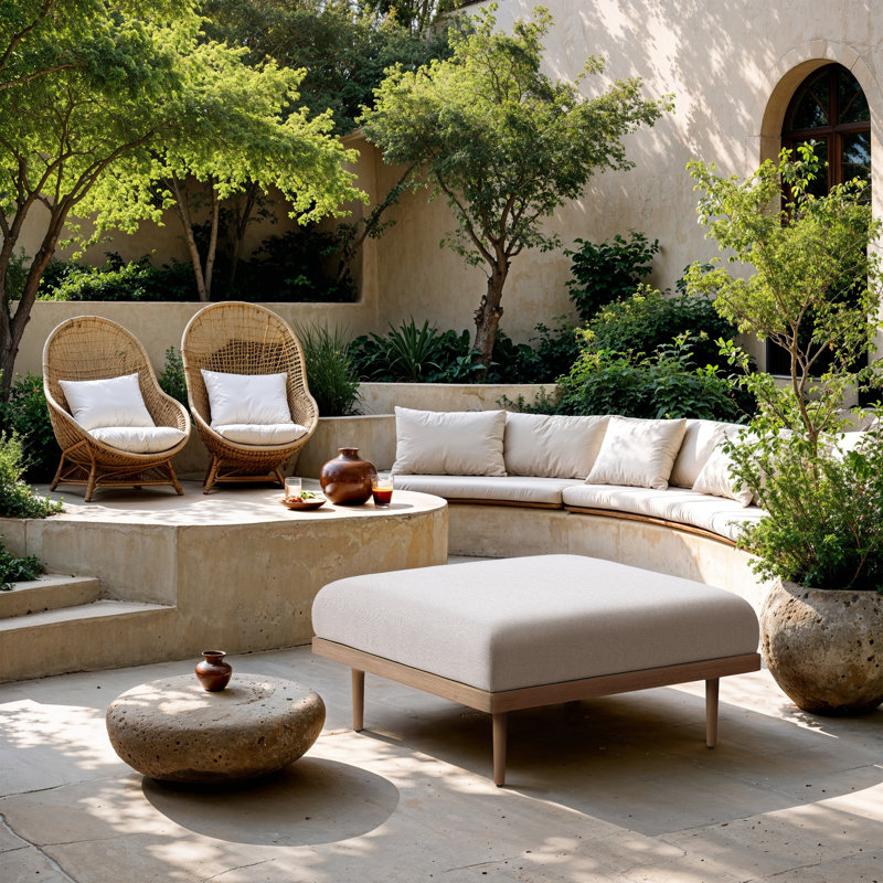 Repose-pieds de terrasse en tissu d'oléfine résistant à l'eau et résistant à l'eau Madeleine, Beige