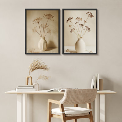 Ensemble de 2 reproductions d'art mural neutre dans un vase de fleurs séchées - photographie botanique minimaliste