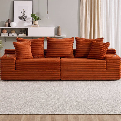 107" Oversized Corduroy Cloud Sofa with Cup Holders & Side Pockets, Sofa Bed Boneless Sectional with Memory Foam, 650 lb Capacity, No Assembly Required for Living Room, Bedroom