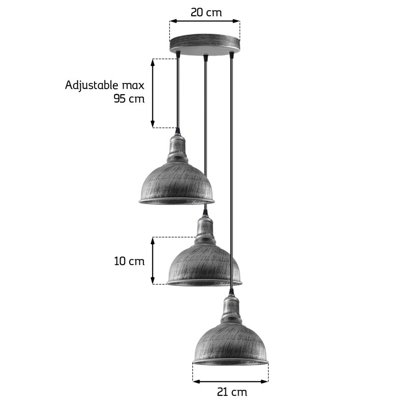 Parkmont 3 - Light Brushed Silver Cluster Pendant, No