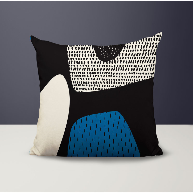 Coussin carré intérieur / extérieur pia, H 19 po x l 19 po, Turquoise / noir / blanc cassé