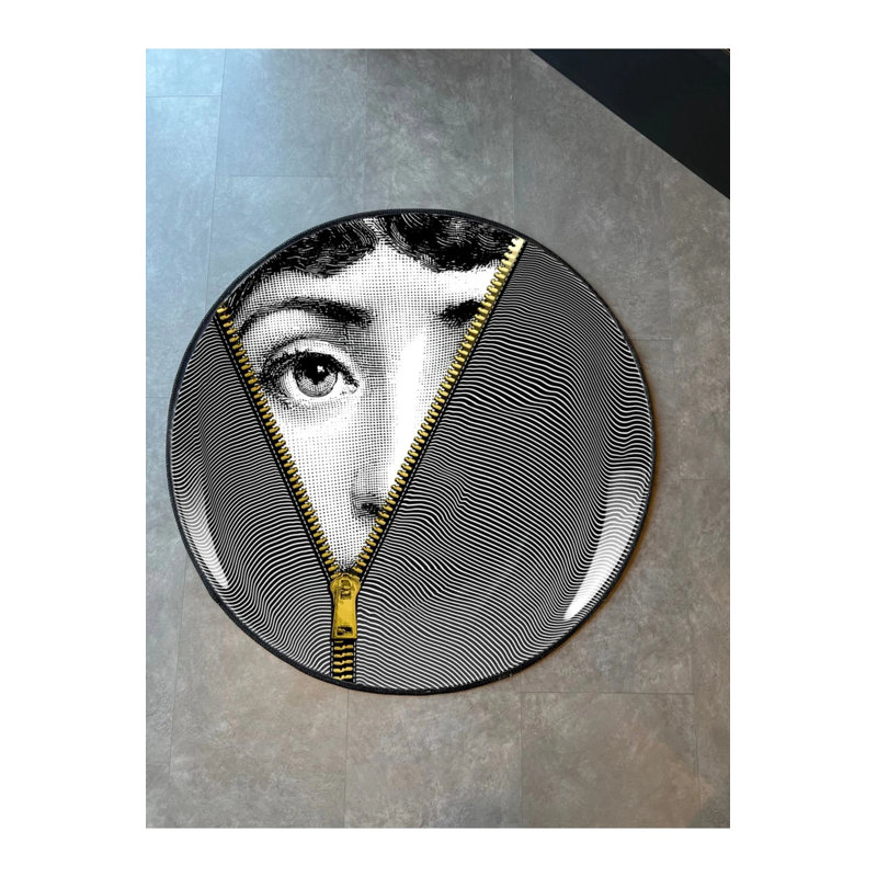 Face-Themed Black And White Carpet, Octagon 2'8" x 2'8"