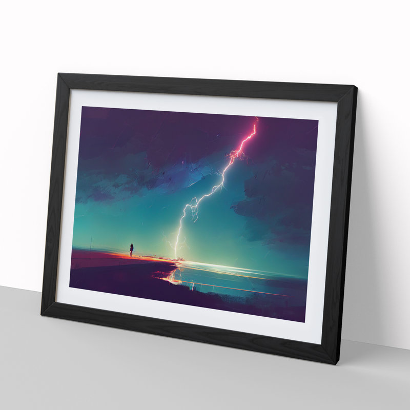Sensational Lightning Storm - Framed Print, Black , 46cm H x 64cm W x 2cm D