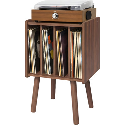 Support pour tourne-disque avec rangement en vinyle, table tournante moderne Mid-Century avec 4 compartiments d'armoire, peut contenir jusqu'à 40 disques LP, organisateur multimédia compact pour le salon et la chambre à coucher