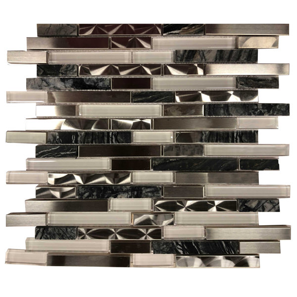 Fullerton 12" x 12" Natural Stone/Metal Linear Mosaic Wall & Floor Tile