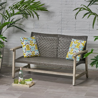 Patio Grey With Seating, Wood Structure And Iron Accents, Long-Lasting Outdoor In Grey, Woven Seat, Frame Accents For Longevity