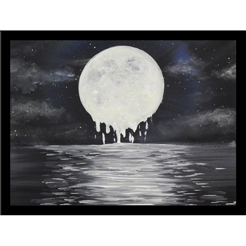 Melty Moon - impression sur papier, H 30 po x l 40 po, Cadre noir, Pas de tapis