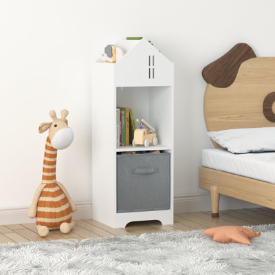 Kids Dollhouse Bookcase With Storage, 2-Tier Storage Display Organizer, Toddler Bookshelf