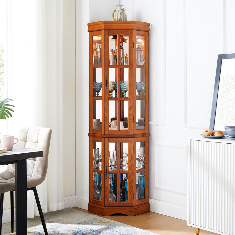 Commode de coin en chêne avec 5 tablettes et 5 tablettes en chêne
