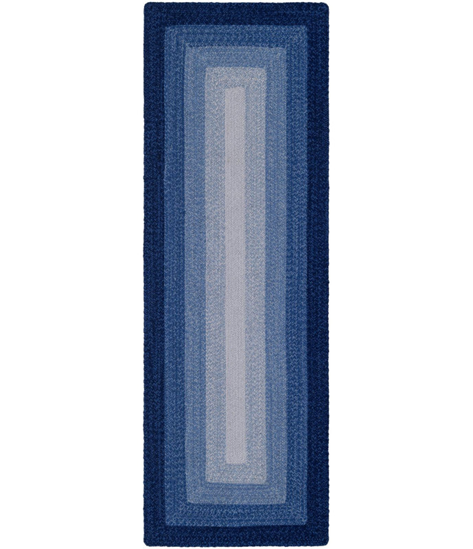  Ombre Hand Braided Wool Rug, Blue, Runner 2'7" x 8'