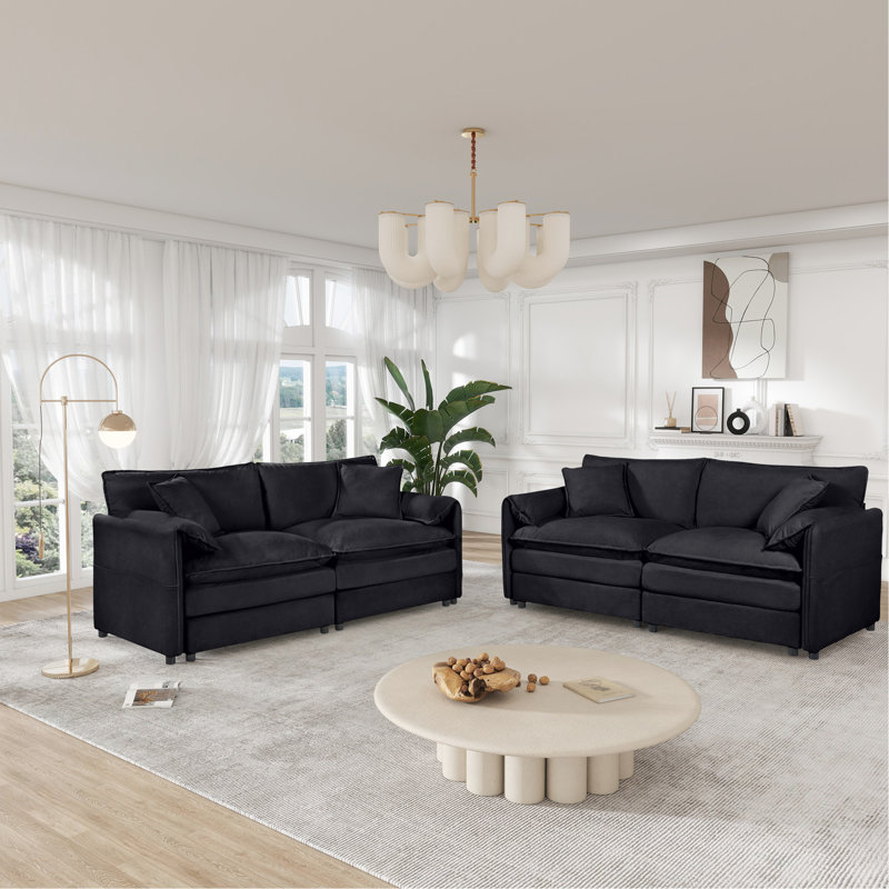 2 pièces, canapé moelleux en tissu de chenille avec coussins, siège profond pour des moments de confort, meubles de maison noirs en noir, très grand confort, bricolage