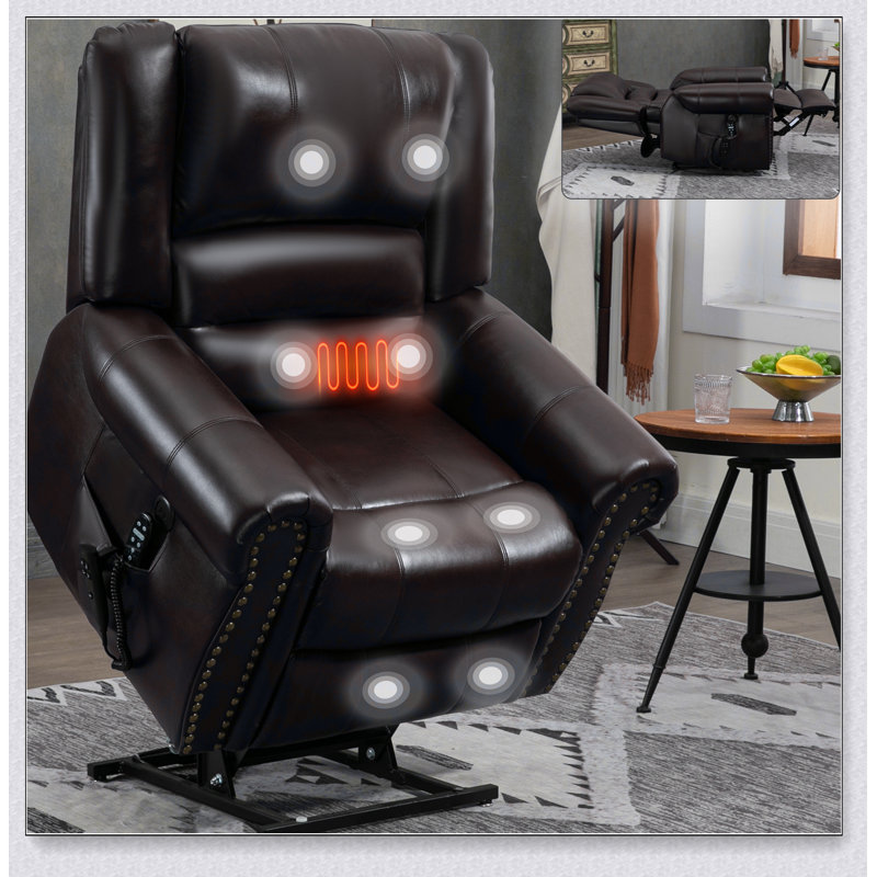 Power Lift Recliner Chair Heat Massage Dual Motor Infinite Position Up to 350 LBS, Faux Leather, Antique Brown Faux Leather