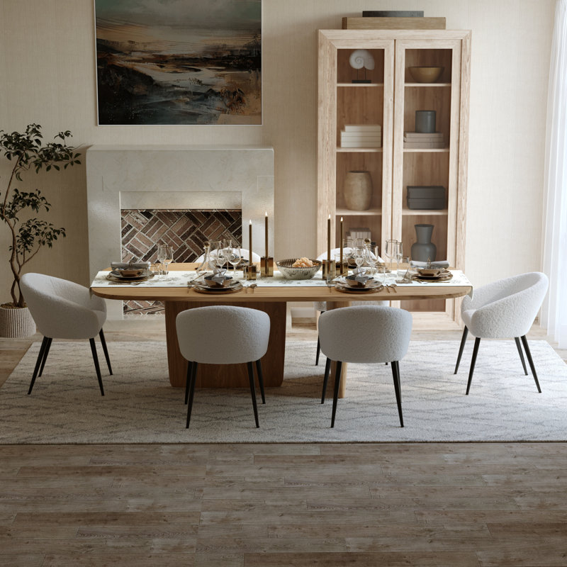 Boucle Modern Dining Chair Set, Black, Ivory