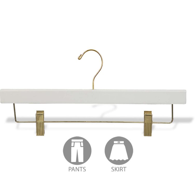 Wooden Pant Hanger with Adjustable Cushion Clips for Skirt/Pants (Set of 25) Rebrilliant Color: White/Brass