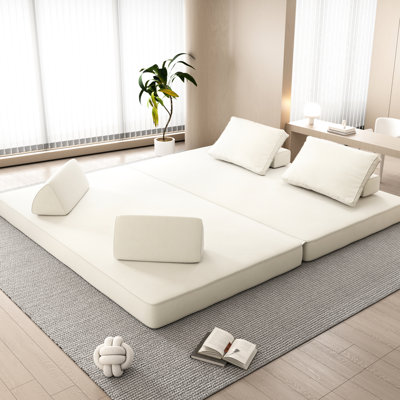 Lit désossé de 86,6 po avec dossiers et oreillers amovibles, facile à reconfigurer pour différents besoins, tête de lit, chenille moelleuse, utilisation familiale à grande capacité