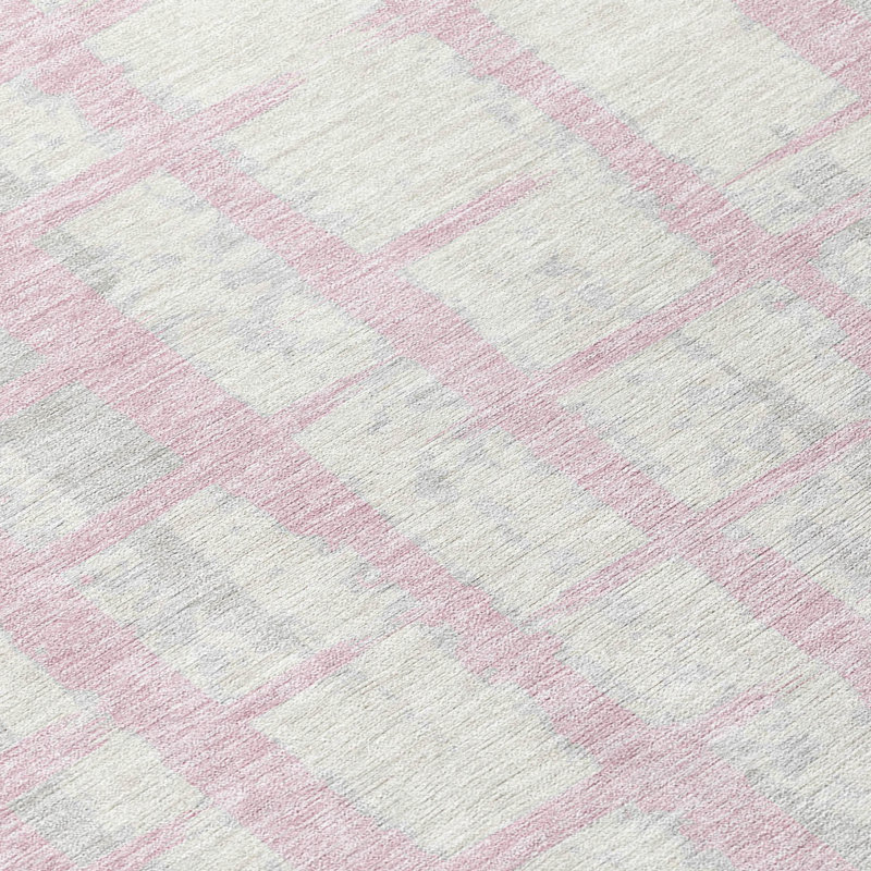 Tapis intérieur / extérieur en polyester tissé à la machine à motif abstrait mâle rose Pinkk