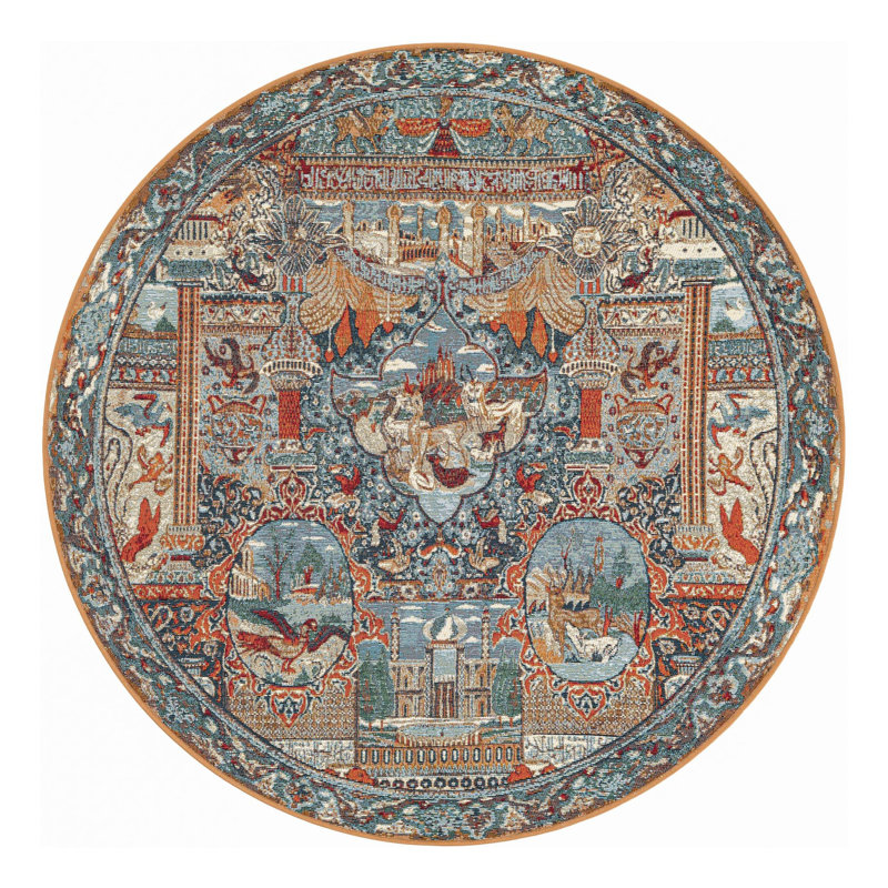 Indoor/Outdoor Traditional Area Rug, Round 5'3"