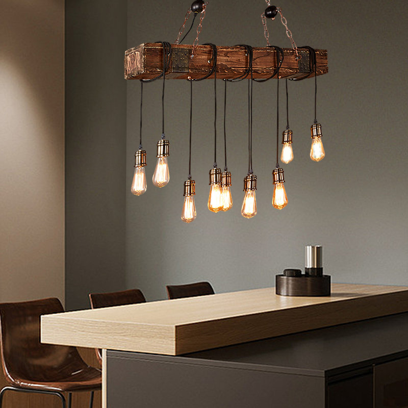 Lustre rustique rétro en fer et bois