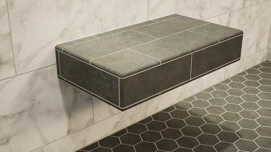 84 po × 14 po × 4 po Le banc de douche flottant Original® avec panneau de douche en béton Mesh Foam Board® - Support de banc de douche Original®