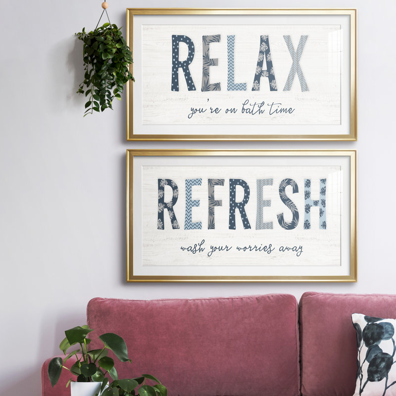 Relax - ensemble d'art textuel 2 pièces, H 22,5 po x l 85 po x P 1,5 po, Doré