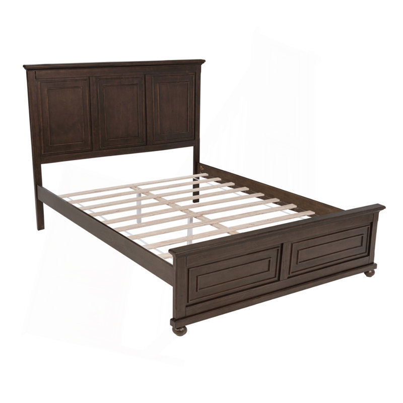 Grand lit de style traditionnel avec tête et pied de lit, lit en bois de pin avec cadre de lit renforcé, Brun
