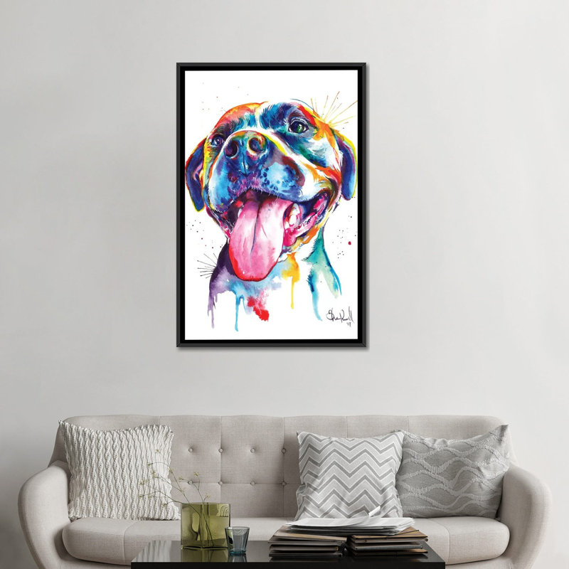 « pitbull », impression sur toile, H 26 po x l 18 po x P 1,5 po, Toile avec cadre noir, Pas de tapis