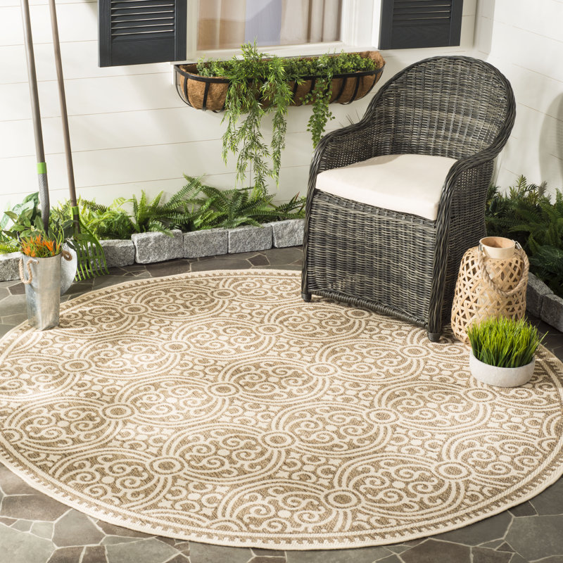 Tapis d'intérieur / extérieur à motif géométrique Frankee Performance, Rond 6 pi 7 po