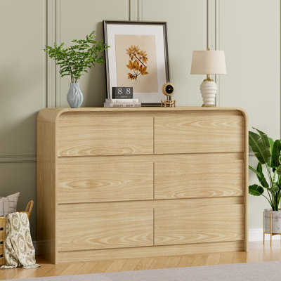 Natural 6-drawer Dresser,47.3"W Double Dresser With Rounded Edges For Bedroom,Wooden Chest Of Drawers