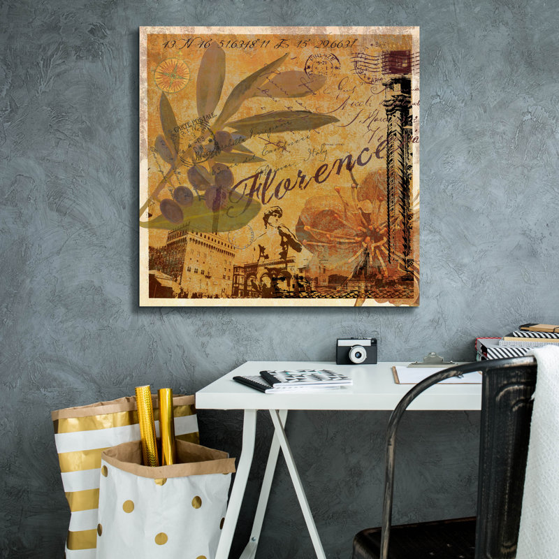 Art mural sur toile Latitude and Latitude Travel To Florence 'par Art Licensing Studio, 26 x 26 po