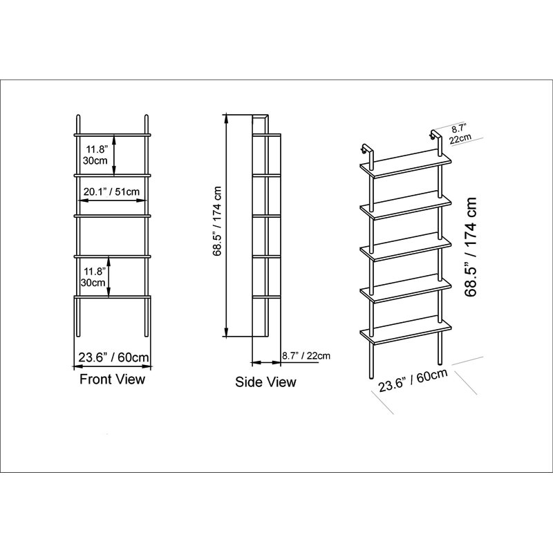 Iker 174cm H x 60cm W Stainless Steel Ladder Bookcase, Black