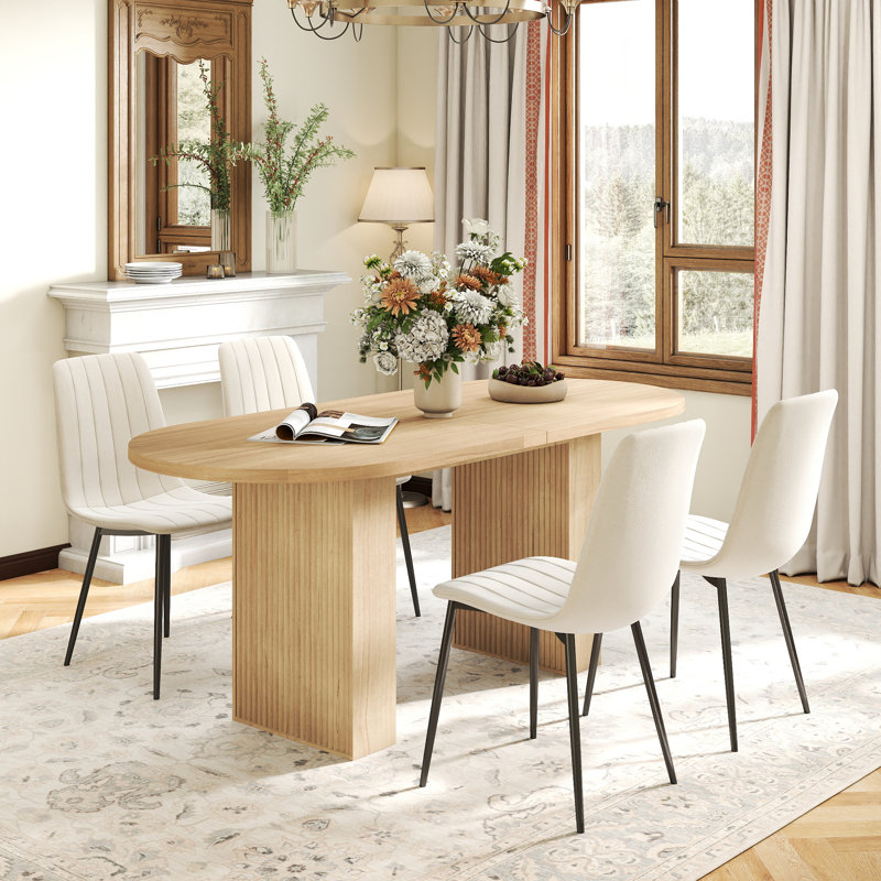 Ensemble de table de salle à manger Mid-Century, 5 pièces: table, 4 chaises, Chêne, Beige