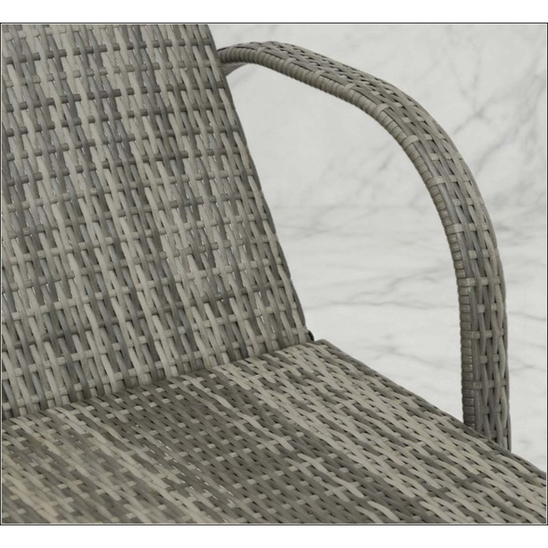 Chaise longue en rotin à dossier ajustable, chaise longue d'extérieur avec roulettes, coussin et appui-tête, Gris foncé