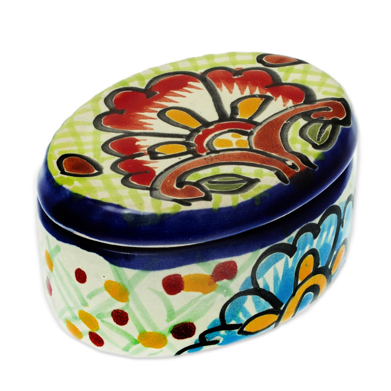 Hand-Painted Ceramic Floral Design Decorative Storage Box