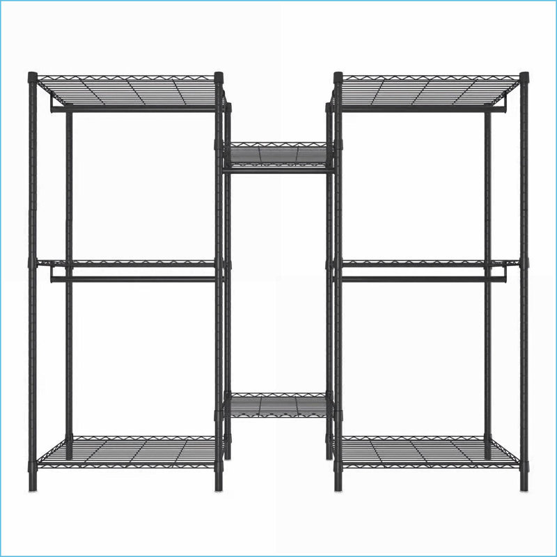 Porte-vêtements, organisateur de placard autoportant robuste avec 8 tablettes réglables 5 rails | Noir | Métal