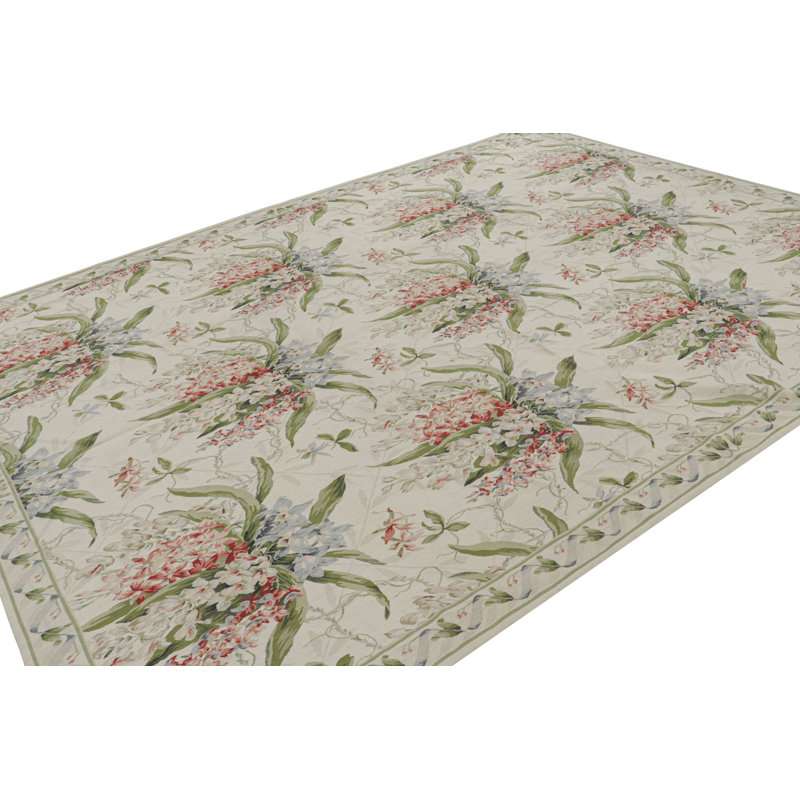 Rug & Kilim’S Tudor Style Rug In White And Cream With Floral Patterns, Rectangle 9'1" x 11'9"